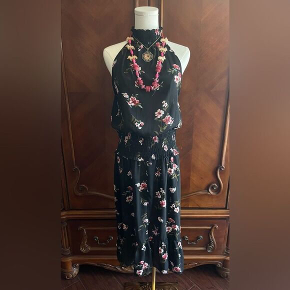 MSK Black Maxi Dress with Pink Floral Design - Picture 1 of 7